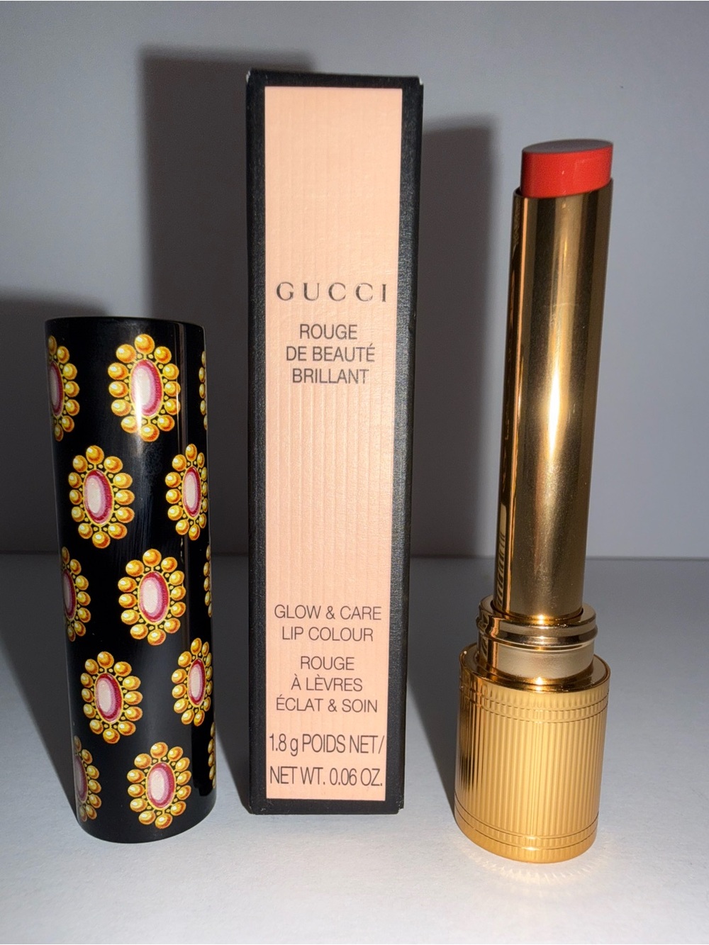 Gucci brand new inbox Valeria Rose rouge de beauty brillant glow and care lip